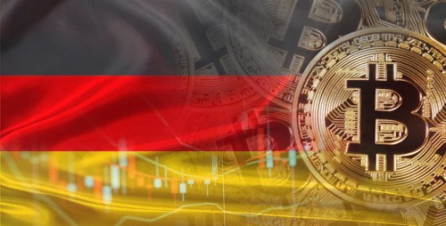 Bitcoin cryptocurrency with German flag, Investors in Blockchain Technology. Germany flag with