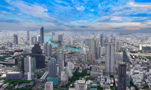 Panoramic view of Bangkok skyline downtown in business financial center