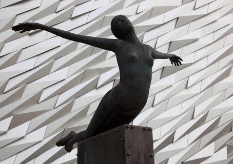 Titanica sculpture by Rowan Gillespie in front of the building, Titanic Museum in Belfast, Northern