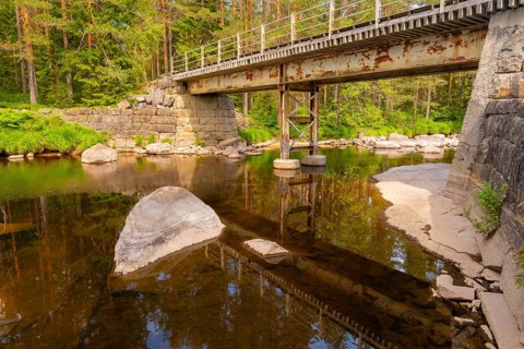 View of a bridge that crosses the Fjellgardselva River, Drangedal, Telemark, Norway
