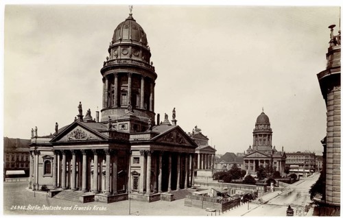 Gendarmernmarkt, German and French Cathedral, Deutsches Schauspielhaus, historical view of a church