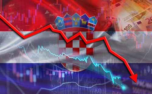 Croatia financial fall on economy market. Croatian financial crisis on economic graph