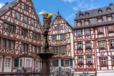 The wine town of Bernkastel-Kues on the Middle Moselle, medieval market square with gabled timber