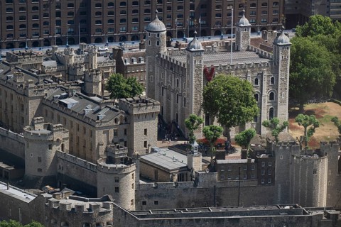 View of the Tower of London from Sky Gardens on a sunny day, important part of the historic royal