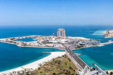 Abu Dhabi skyline from above in Abu Dhabi, United Arab Emirates