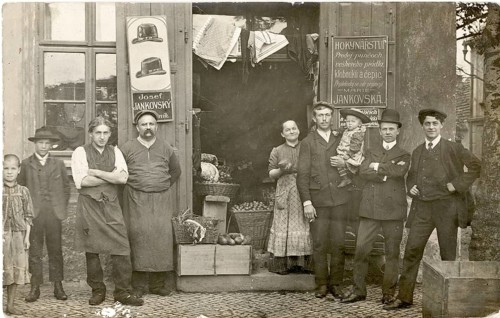 Kladno, Czech Republic, Lden für alles, fruit, vegetables, colonial goods, hats, men, seller, shop,