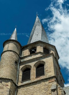 Saint Come d'Olt labelled Les Plus Beaux Villages de France, wisted steeple church, Church of St