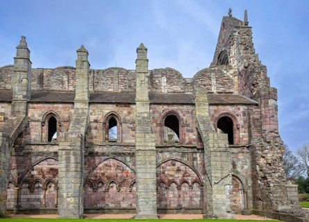 Buttresses of Holyrood Abbey, ruined 12th century abbey of the Canons Regular in Edinburgh,