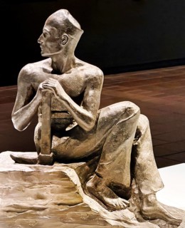 Work of art entitled Sitting Hauer mit Häke by Hans Gerwing, bronze, Deutsches Bergbau Museum,