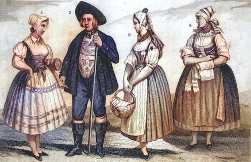 Traditional clothing styles and culture from the 19th century. Bavaria, Germany, farmers from