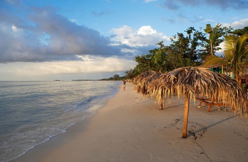 Seven Mile Beach or Caribbean Sea beach at sunset, Long Bay, Negril, Westmoreland Parish, Jamaica,
