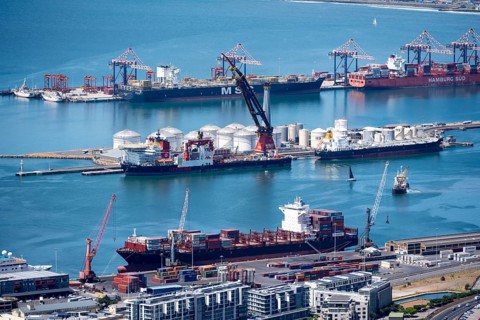 Industrial port with container ships, Cape Town, South Africa