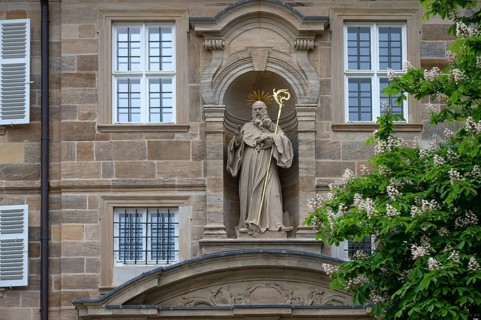 Saint Benedict of Nursia, created in 1743, above the portal to the monastery complex of St.