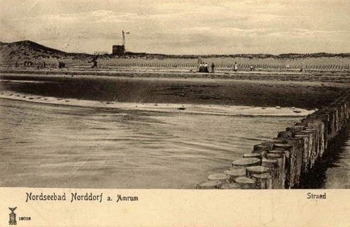 Historical postcard of the beach in the North Sea resort of Norddorf on Amrum, Schleswig-Holstein,