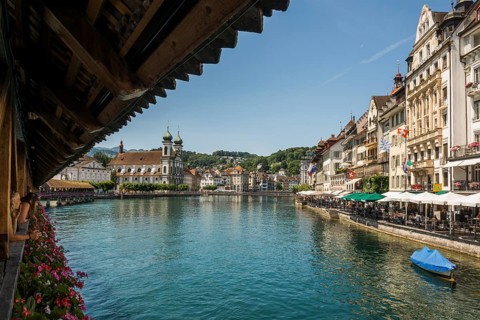 Chapel Bridge and Old Town, Lucerne, Lake Lucerne, Canton of Lucerne, Switzerland