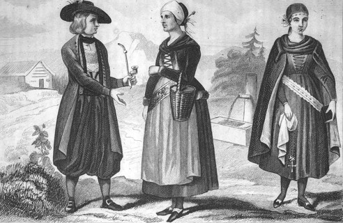 Traditional clothing styles and culture from the 19th century. Czech Republic, residents of Prague,