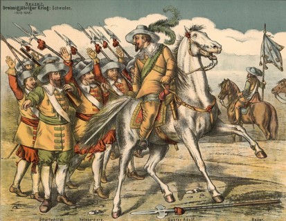 King Gustav II Adolf of Sweden in the Thirty Years' War, 1618-1848, group of soldiers behind the