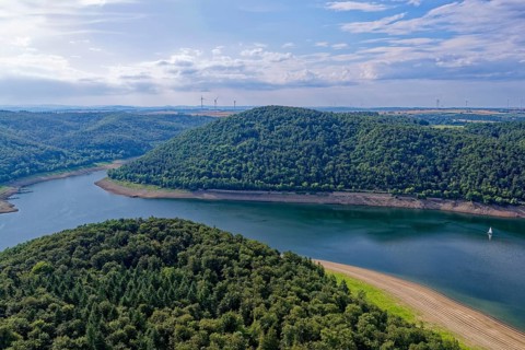 The Edersee, Eder Reservoir, in the Kellerwald-Edersee nature park Park in northern Hesse. aerial
