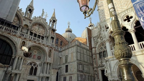 Impressive Venetian architecture with decorated cathedral facades, Venice, Veneto, Italy