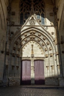 Villefranche de Rouergue. City of Art and History. The porch of Collegiale Notre Dame. Aveyron.