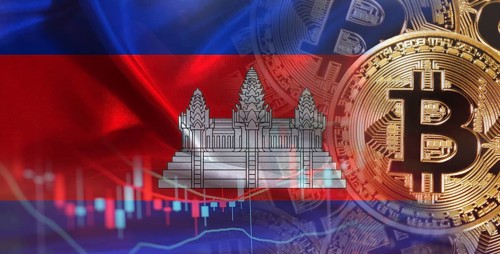 Bitcoin cryptocurrency with Cambodian flag. Investors in Blockchain Technology with Cambodia flag