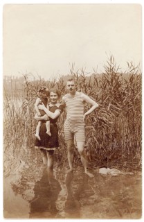 Bathing, swimwear, woman, men, children, leisure, fun, summer, A couple with a child standing on