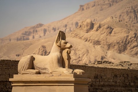 Statue of the god Anubis at Ramesses II's Ramesseum temple in West Thebes near Luxor, Egypt