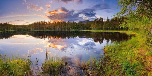 View of Lake Ongeltjørn at sunset, Telemark, Norway