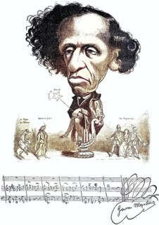 A caricature of the German composer Giacomo Meyerbeer (1791–1864), one of the most successful opera