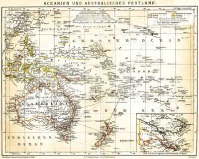 Map of Oceania and Mainland Australia with special map of Eastern New Guinea and Bismarck