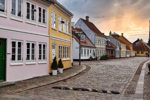 Historic residential district in the old town, colorful, traditional half-timbered houses in the