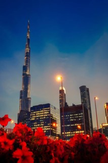 Dubai, UAE - 16th january, 2026: panorama Downtown Dubai, Burj Khalifa and illuminated global
