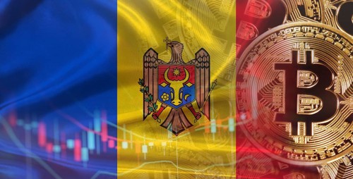 Bitcoin cryptocurrency with Moldova flag, Investors in cryptocurrency and Blockchain with Moldovan