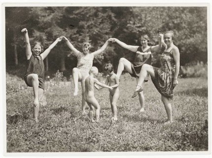 Bathing, swimwear, woman, children, leisure, fun, summer, woman and children dancing happily in a