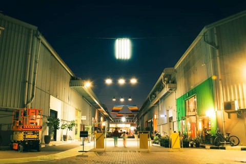 Dubai, UAE - 16th january, 2026: Alserkal Avenue at night in Al Quoz. Visitors visit Industrial
