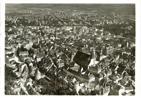 Aerial view, Bautzen, Saxony, city with densely packed historic buildings and churches, Walter