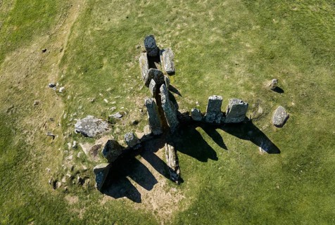 Aerial photo of the megalthic grave of Newton Stewart, Scotland, UK