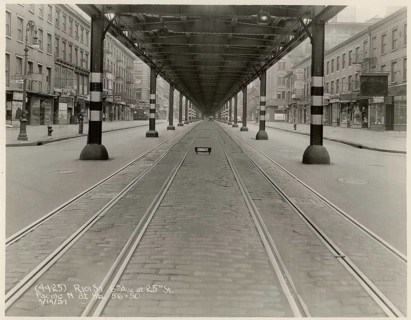 New York, Manhattan, Elevated RR, 6th Avenue, 25th Street, North, Traffic, USA, Empty City Street