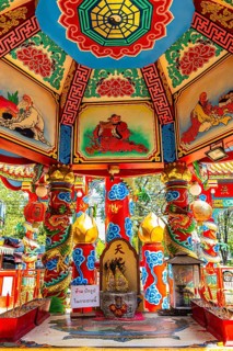 Colourful pagoda with mystical figures, Kad Luang Warorod Market, Chiang Mai Thailand
