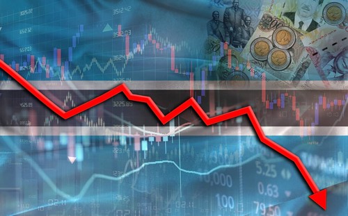 Botswana financial fall on economy market. Motswana financial crisis on economic graph