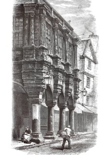 Town Hall in Exeter, capital of the county of Devon in southwest England, illustration,