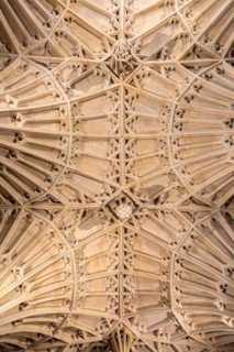 Spectacular fan-vaulting looking up at ceiling, Church of Saint Mary, Ottery St Mary, Devon,