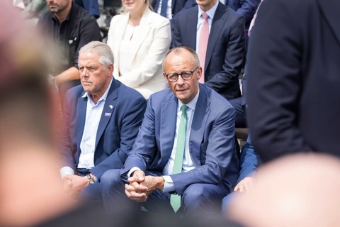 Friedrich Merz (Chancellor of the Federal Republic of Germany, CDU) in front of his speech at the