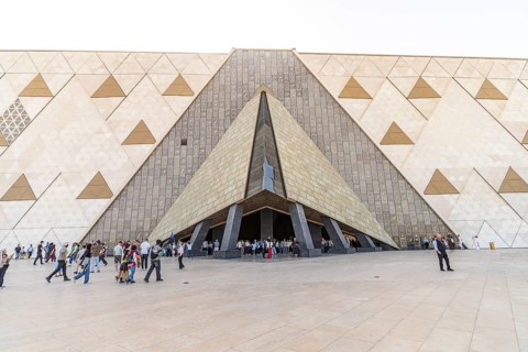 Main entrance of the Grand Egyptian Museum in Giza, Egypt