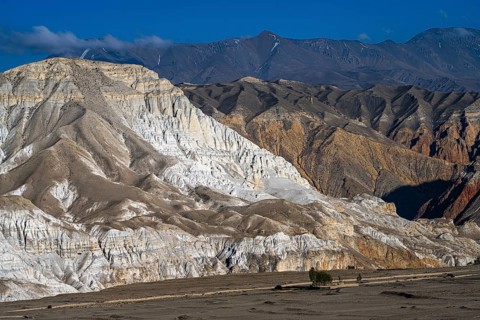 Mountain landscape, erosion landscape near Lo Manthang, evening light, Mustang, Upper Mustang,