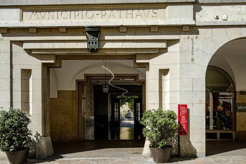 The Merano Town Hall in Laubengasse in Merano, South Tyrol, Italy, for editorial use only