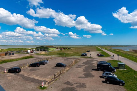 Beltringharder Koog nature reserve, North Frisia, wind turbines in the Reußenkögen, parking lot,