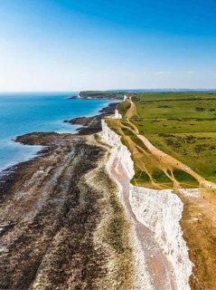 Seven Sisters Cliffs from a drone, English Channel, East Sussex, South-east England
