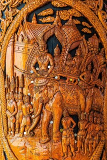 Column with filigree carving, Buddhist motifs, Wat Phra That Doi Suthep temple complex, Chiang Mai,