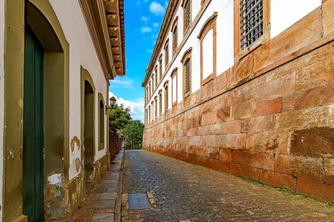 A street between historic buildings in the city of Ouro Preto, Minas Gerais, Ouro Preto, Minas